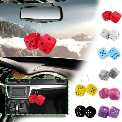 Soft Fluffy Furry Dice Ornament Car Rearview Mirror Home Hanging Spotty Dice • £4.79