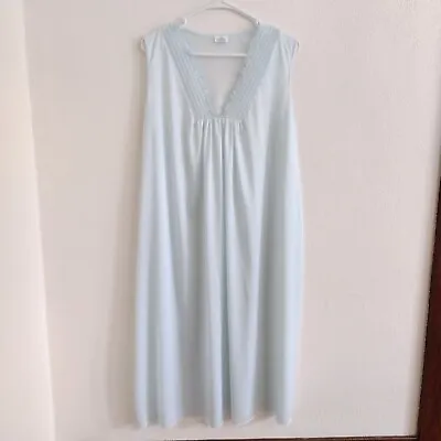 Vintage Milco New York USA Sleeveless Nightgown Lingerie Womens L Blue Smocked  • $16.96