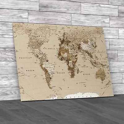 World Map High Detail Sepia Canvas Print Large Picture Wall Art • £14.95