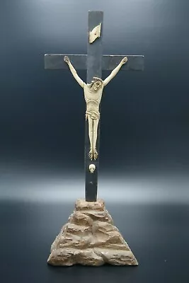 Folk Art Jansenist Memento Mori Crucifix Wood Cross Corpus Head Turn Left France • $449.99