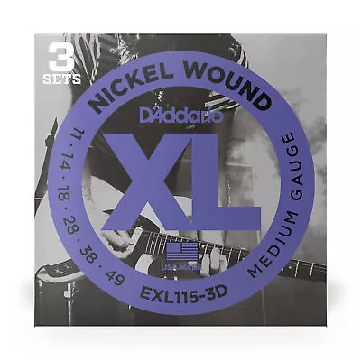 D'addario Sets EXL115 3-D 11-49  Blues Jazz Rock Electric Guitar Strings 3 Pack • $17.99