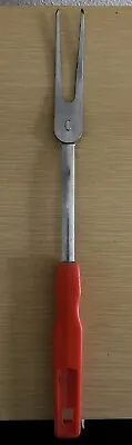 Vintage 2 Prong Serving Meat Turning Fork 12  Red Plastic Handle Japan • $8.25