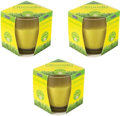 X3 Citronella Glass Jar Candle Insect Anti Mosquitos Repellent Outdoor Garden UK • £7.99