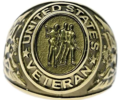 18K Gold Overlay US Vietnam Veteran Three Soldiers Men's Ring Size 14 T68 • $19.36