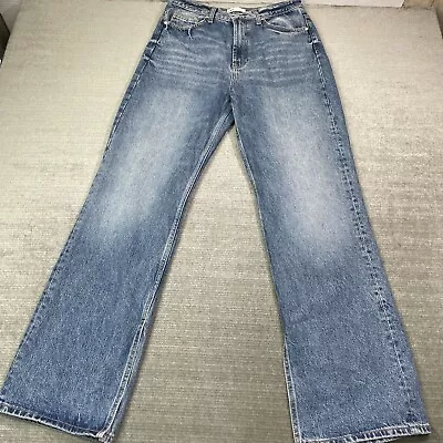 Zara Jeans Women 10 Blue High Rise Wide Leg Split Hem Classic Loose • $34.99