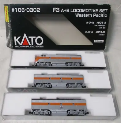 Kato #106-0302 N Scale F3 A+B+B Western Pacific Rd # 801A 801B 801C Bundle DCC • $495