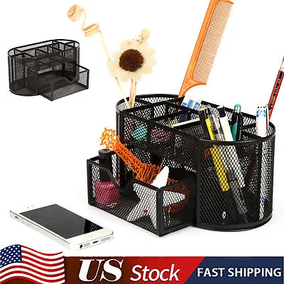 Office Desk Supplies Organizer Pencil And Pen Holder Desktop Metal Storage Mesh • $12.59