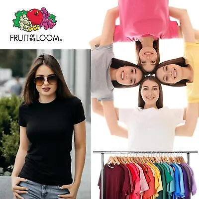 £4.99 • Buy Fruit Of The Loom T Shirts Womens Ladies Plain Coloured Cotton Fitted Tee Shirt