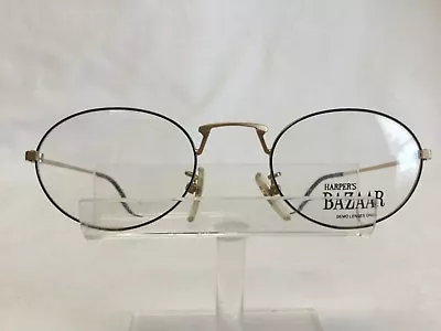 Vintage Harper’s Bazaar 5 Eyeglasses Oval Satin Gold Black Metal Hippy • $24.95