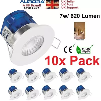 10x LED Downlight 7w Cool White 4000k Fire Rated IP65 240v Ceiling Aurora X7 • £62