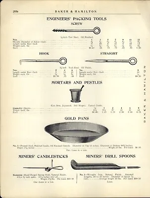 1910s PAPER AD Mortars Pestles Gold Pan Miners' Candlestick Drill Spoon Tools • $19.99