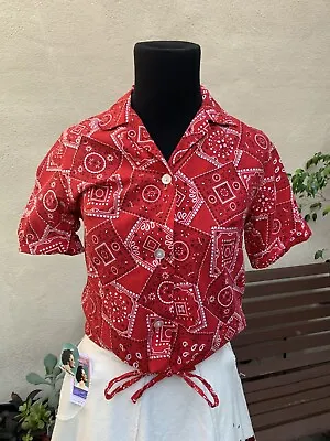 1950s Red Paisley Vintage Western Cotton Button Up Shirt XS • $65