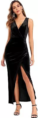 Babalet Womens Velvet Sassy Ruched Dress Sleeveless Bodycon Evening Party Dress • $19.99