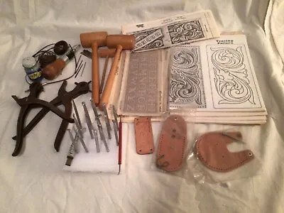 Vtg Leather Working Tools Lot Of Craftools Craft Stamp Punches Mallets Patterns • $84