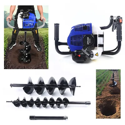 Gas Powered Post Hole Digger W/ 4  8 Auger Bits 52CC 2-stroke Power Engine Motor • $197.01