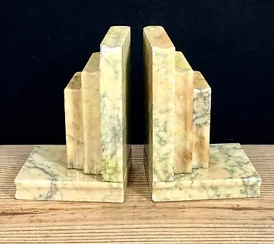 VTG Made In Italy Genuine Marbled Alabaster Stacked Book Ends 5  Art Deco Style  • $36