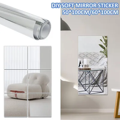 Self Adhesive Mirror Stickers Flexible Mirror Sheets Cuttable DIY Wall Mirror .c • $11.29
