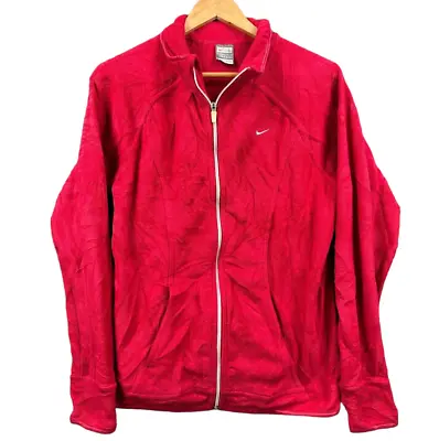 Vintage Nike Fit Therma Fleece Jumper Mens Large Red Full Zip Winter Outdoor • $15
