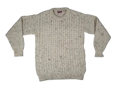 Highland Home Industries Aran Jumper Fisherman Cable Knit Wool Sweater Roomy S • £24.99