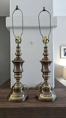 Pair Of Leviton Brass Lamps Mid Century Vintage Tall  • $97