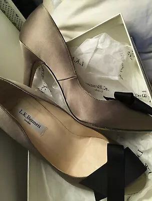 £59.99 • Buy Lk Bennett Flori Satin Stiletto Shoes Gun Metal Taupe Bows Size38.5/5.5 Boxed