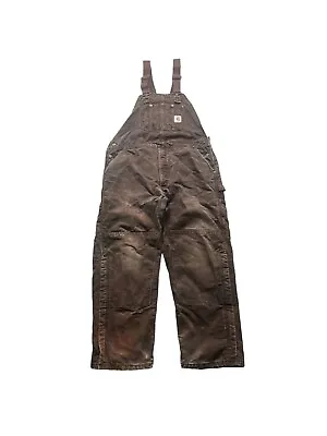 Vintage CARHARTT Brown Double Knee Canvas Dungarees Overalls Workwear W42 L30 • £59.99