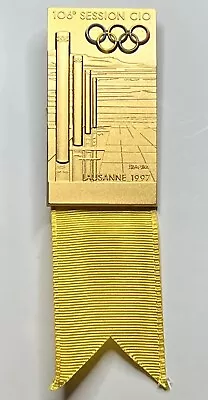 106th IOC Session Badge ~ 1997 Lausanne ~ Olympic ~ Yellow Ribbon • $149