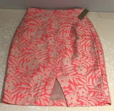 J. Crew Jacquard Plumeria CrossOver Pencil Skirt Floral Neon Pink Size 00 BNWT  • $25