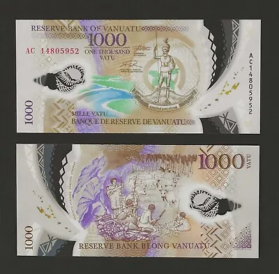 VANUATU 1000 Vatu 2014 P-13 Prefix AC Beautiful Polymer Note Original UNC • $19