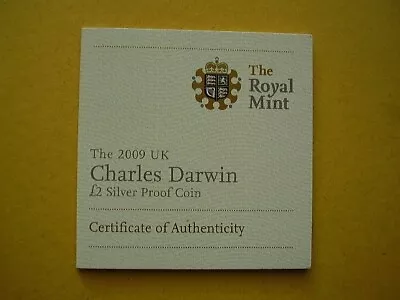 2009 Royal Mint Charles Darwin £2 Silver Proof - COA Only • £5.99