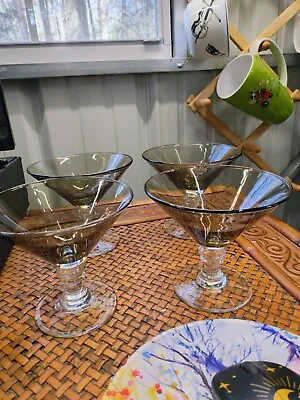 4 Wide Mouth Smokey Gray MCM Vintage Martini Glasses 4.5inx5in Used Very Good • $40