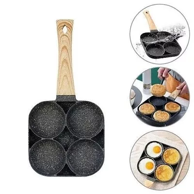 4 Hole Egg Pan Burger Ham Pancake Maker Wooden Handle Frying Grill Non-stick UK • £8.99