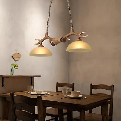 Deer Horn Chandelier Pendant Light 2-Light Ceiling Hanging Lamp Resin Vintage • $63.65