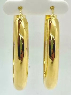 QVC Steel By Design Stainless Steel Polished Oval Hoop Earrings Goldtone • $29.99