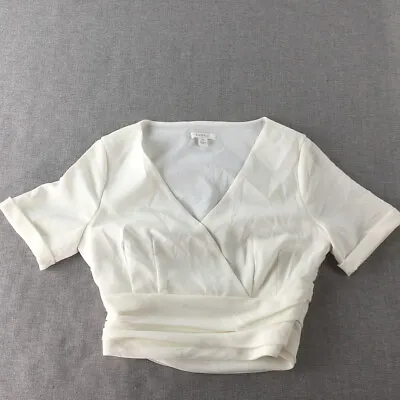 Kookai Womens Cropped Top Size 34 White Short Sleeve V-Neck Blouse • $13.98
