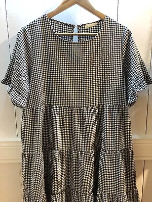 Iris Maxi 16 Button Back Dress Black &White Check 100% Cotton Perfect Cond. • $25