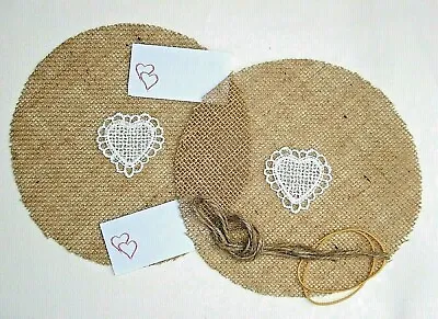 £3.50 • Buy 10 Christmas Lace Heart On Hessian Jam Jar Candle Covers Free Ties Labels Bands