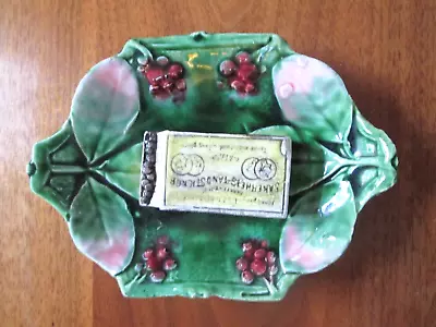 Majolica Matchbook Match Box In Ashtray - Unusual Figural Pottery Wintergreen • $45