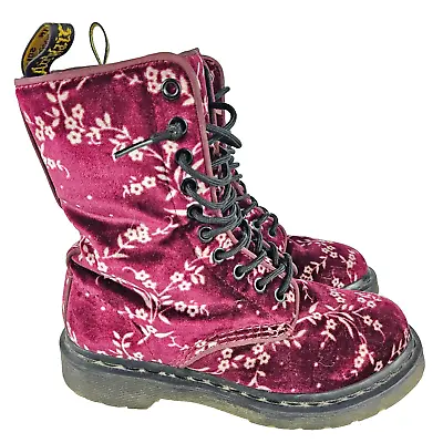 Dr Martens Avery Burgudy Rouge Velvet 10 Eye Rare Boots UK 4 EU 37 US 6 • $101.99