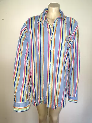 Ralph Lauren Blue Striped Mens Button Down Casual Cotton Shirt XL • $45