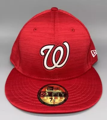 Washington Nationals New Era Red Hat Logo MLB Authentic 7 3/8 Fitted Cap New • $39.95