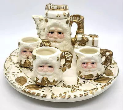 Santa Mini Tea Set Holiday Treasures White Gold Christmas 6 Piece - READ • $16.80