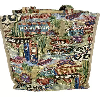 Jade ROUTE 66 Tapestry Carpet Overnight Bag Tote Vintage Pre-owned • $14.99