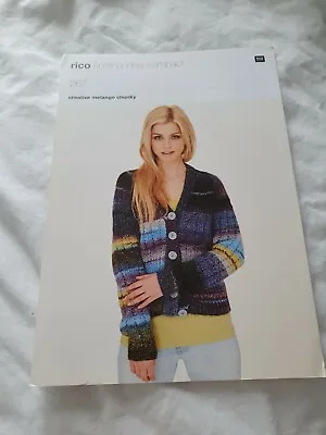 RICO Creative 2 Melange Chunky Raglan Boyfriend Cardigan Knitting Pattern No 267 • £1