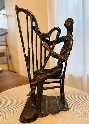 Mid Century Modern Brutalist Metal Sculpture Man Playing Harp 11.5  • $36.99