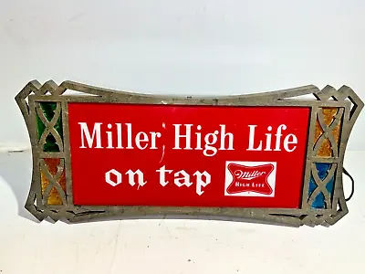 Vintage Miller High Life On Tap Faux Stained Glass Light Up Beer Sign • $99.95