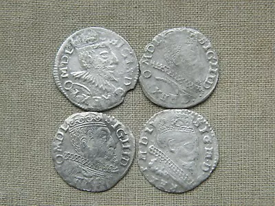 Lot Of 4 Poland Lithuania 3 Groszy Sigismund III Vasa 1587-1632 Coins • $59