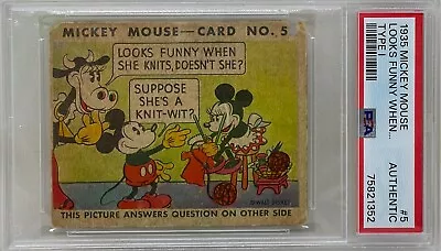 1935 Mickey Mouse Gum Card Type I Looks Funny When #5 WALT DISNEY PSA Authentic • $99.99