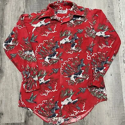 VTG 1970s Kmart Red 100% Cotton Pheasant Hunting Long Sleeve Hunter Button Shirt • $68.35