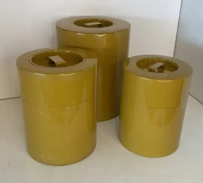 Vintage Set Of 3 Metal Kitchen Canisters Harvest Gold 60s-70s Retro 5” 5.5” 6” • $30